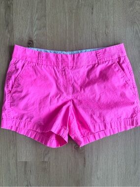 J.Crew Neon Pink Chino Shorts Womens Size 8 Broken In Cotton Preppy Summer